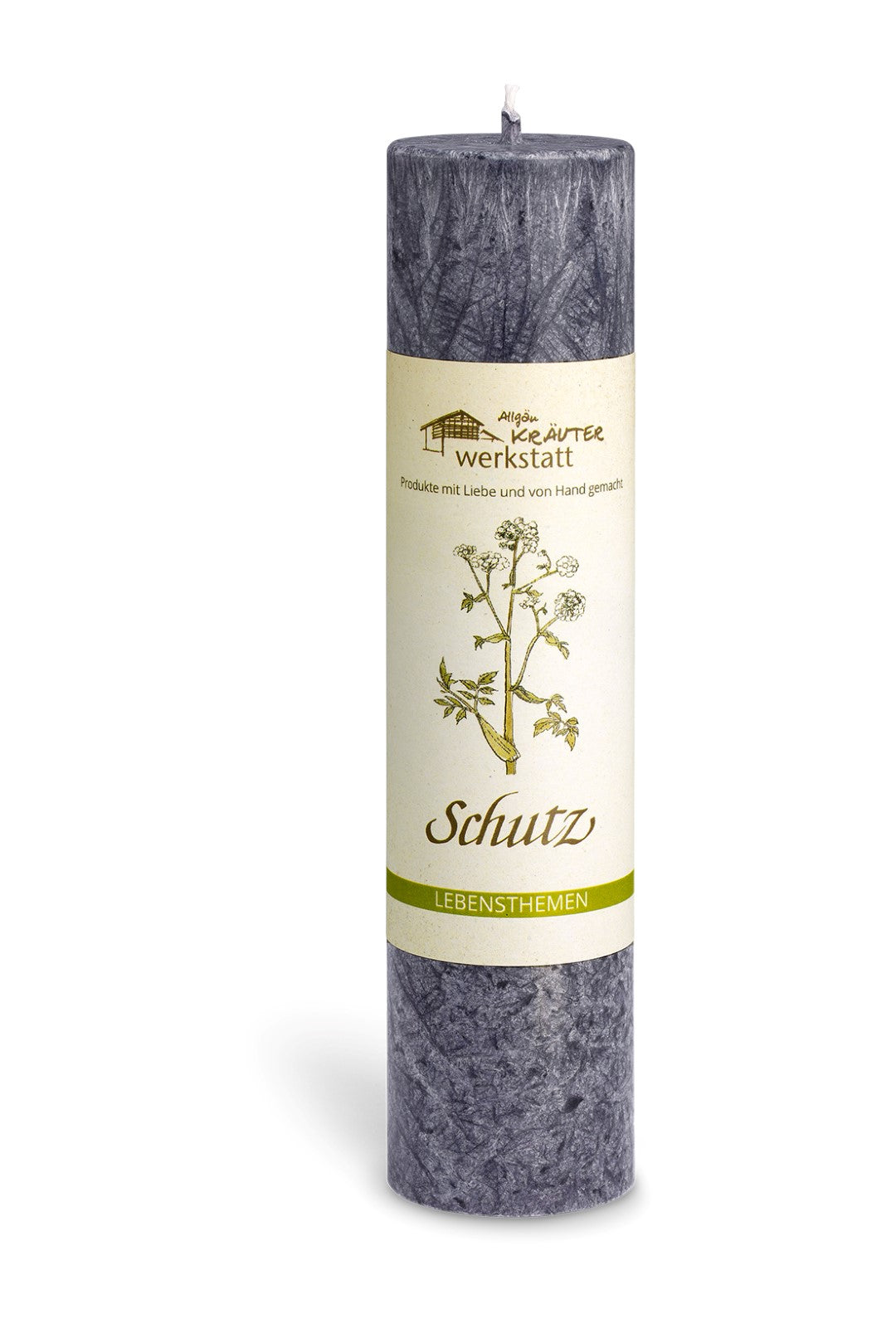 <img src="schutz_16_18x28cm_150dpi.jpg" alt="Schwarze Allgäuer Heilkräuterkerze Schutz aus Stearin auf weißem Hintergrund">